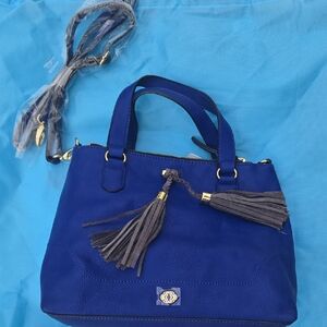 Kate Landry Royal Blue Shoulder Bag with Gray Tassels